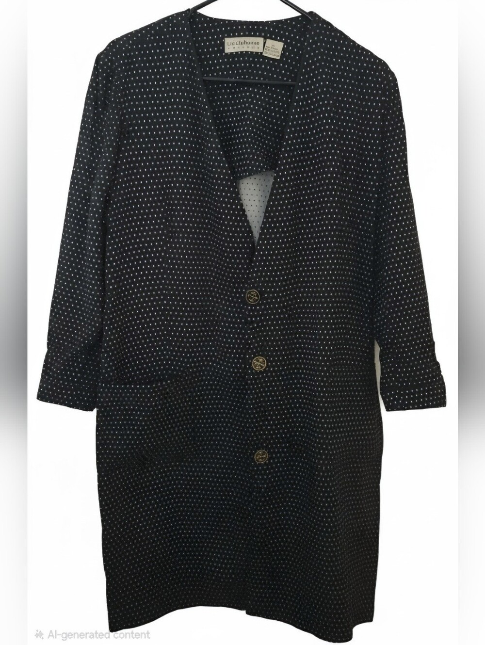 Liz Claiborne Vintage Black And White Dotted Coat Dress Size 12